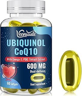 Ubiquinol CoQ10 600mg Softgels with Shilajit Extract 300mg, Omega-3 150mg, and PQQ 20mg - Dual-delivery System - Enhanced Absorption for Maximum Active CoQ10 Utilization (60 Count, Pack of 1)