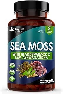Sea Moss Complex - Pure Irish Sea Moss Capsules with Bladderwrack & KSM Ashwagandha - High Strength Sea Moss Capsule - 120 Fill Vegan Irish Sea Moss Capsules Made in The UK by New Leaf