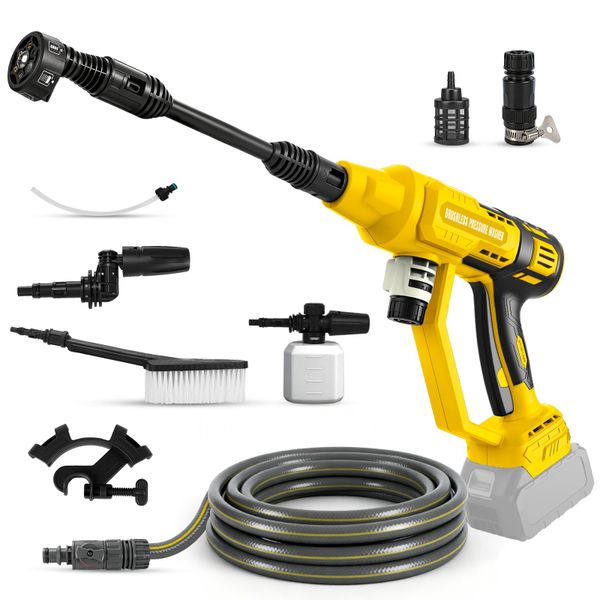 High Pressure Cordless Washer Portable Compatible with Dewalt 20V 18V (No battery), 60 bar Power Washer Jet Wash Tool with 6 IN 1 pray Nozzles, Soap Dispensing Bottle 5 m Washer hose for Car Patio