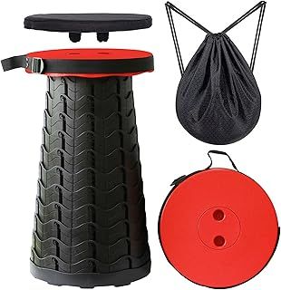 MKBK Telescopic Stool Adjustable Camping Stool, Collapsible Stool with Seat Cushion and Nylon Bag for Camping,Hiking, Fishing, Outdoors Stool Load Capacity 400 LB (Red)