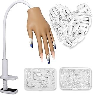 Yokilly Practice Hand for Acrylic Nails,Silicone Nail Practice Hand with 200PCS False Nails,Flexible Movable Nail Hand Practice Model,Adjustable Fake Hand Nail Art Tools for DIY Nail Manicure (Brown)