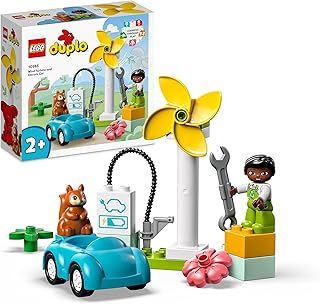 LEGO DUPLO Town Wind Turbine and Electric Car Toy for 2 Plus Year Old Toddlers, Boys and Girls, Educational Toys with Figures, Sustainable Living Playset 10985