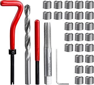 Mesee 30 Pieces Thread Repair Kit M8 x 1.25mm Metric Thread Insert Stripped Thread Repair Drill Tap Hand Tool Kit for Helicoil Type Internal Screw Holes Repairing