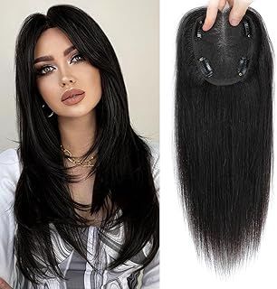 Hair Toppers for Thinning Hair Women Real Hair Toppers for Women 12inch 10x12cm Silk Base Human Hair Topper Hair Pieces for Thinning Hair Women Natural Black (1B#)