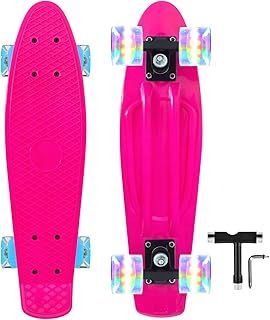 Nattork Skateboards 22 Inch Mini Cruiser Skateboard Complete Retro Skate Boards with Colorful Light Up PU Wheels for Kids Girls Boys Beginners Children