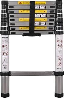 SINZUX Telescopic Ladder 2.6M/8.5FT, Stainless Steel Loft Ladder Extendable, Max Load 150kg/330lb, Adjustable Step, for Decorating, Painting