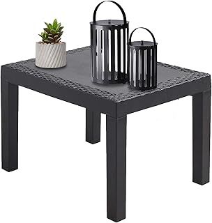 Faux Small Rattan Side Table & Outdoor Coffee Table - Plastic Grey Garden Furniture Table Only with Wicker Effect, Perfect for the Balcony, Picnic, Backyard, and Patio, Easy Assembly