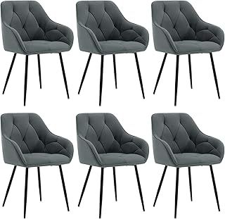 WOLTU Set of 6 Dining Chairs Kitchen Chairs Upholstered Living Room Chair with Backrest, Armrests, Metal Legs, Ergonomic Chair for Lounge, Office, Dressing Table, Velvet, Dark Grey