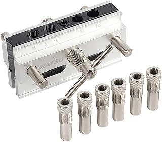 KATSU Self Centering Dowelling Jig Kit, Metric Sizes, Hole Drilling Guide Woodworking Positioner Locator Tool for Thick Timbers 105408