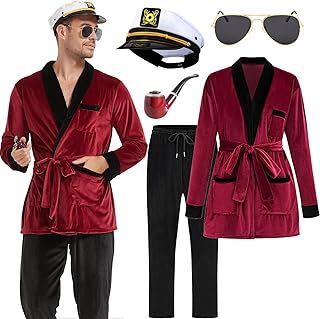 Couples Halloween Costumes, Adult Mens Captain Hat Smoking Jacket Robe Outfit
