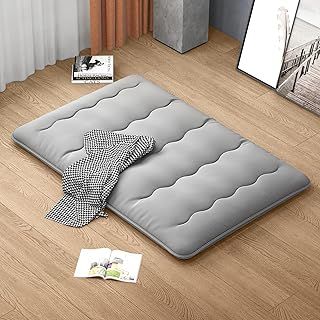 Japanese Floor Mattress, 10cm Thick Folding Roll Up Futon Mattress Sleeping Pad with Washable Cover & Carry Bag, Tatami Mat Lounger Bed Mattress for Camping (Navy Blue, Double)
