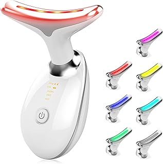 Electric Massager,Red Light Therapy for Face,Portable High Frequency Heat Massage Face Lifting, 45°C for Beauty and skincare tools,EMS Massage Face Toning for Women.(7-Color LED Mode-White)