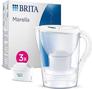 BRITA Marella Water Filter Jug White (2.4L) Starter Pack incl. 3x MAXTRA PRO All-in-1 cartridge - fridge-fitting jug with digital LTI and Flip-Lid - now in sustainable Smart Box packaging