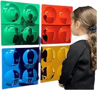 Playlearn 33x33cm Sensory Room Equipment Domed Acrylic Mirror Panel-Set of 4 Sensory Convex Bubble Mirror for Wall-Indoor Sensory Mirrors Visual Play and Exploration for Autism,ADHD