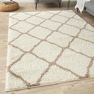 Shaggy Rug – Modern Moroccan Design Rugs for Living Room, Bedroom, Hallway, 3 cm Thick Area Rugs, (Moroccan Ivory/Beige, 80x150cm)