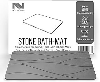 diatomite stone bath mat quick dry Luxurious Natural bath mat stone drying mat Instantly Removes Water & Easy to Clean Premium Non Slip bath stone shower mat with no Bad Odor 60cm x 40cm
