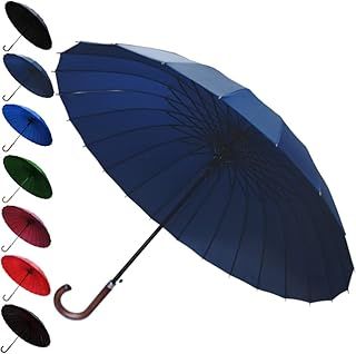 COLLAR AND CUFFS LONDON Windproof 24 Rib Large Strong Umbrella - 60MPH With Reinforced Frame - Wood Hook Handle - Best for Most Ribs - Designer Rainproof Automatic Big Golf Men Women - Navy Blue