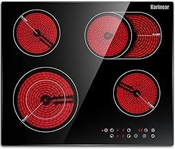 Karinear Ceramic Hob, 60cm Built-in 4 Zones Electric Cooktop with Dual Oval Zone 6600W, Hard Wired, No Plug Included