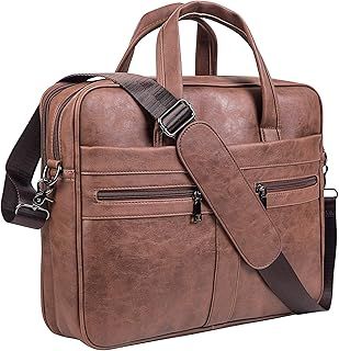 Men's Business Travel Briefcase Leather Messenger Bags Laptop Bag 17.3 inch Work Computer Bag Satchel Bag (Brown)