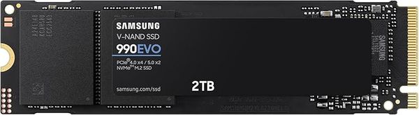Samsung 990 EVO NVMe M.2 SSD 2 TB, PCIe 4.0 x4 / PCIe 5.0 x2, NVMe 2.0 (2280), read/write speeds up to 5,000/4,200 MB/s, Internal SSD (Solid State Drive), MZ-V9E2T0BW