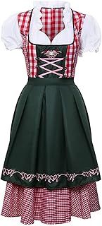 NUWIND Womens German Beer Festival Costume Bavarian Traditional Oktoberfest Halloween Party Maid Plaid Fancy Dress Outfit (XXL)