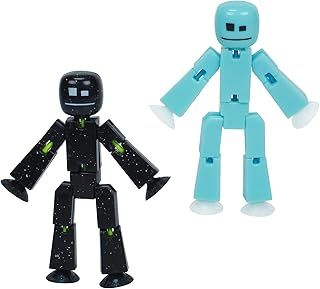 Zing StikBot Dual Pack - Solid Ice Blue and Solid Black Sparkle, Includes 2 StikBots - Collectible Action Figures and Accessories, Stop Motion Animation, Ages 4 and Up