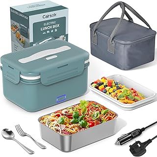Electric Lunch Box Adults with Insulated Lunch Bag, 100W Quick Heating Food, Thermal Lunchbox with 1.8L 304 SS Container, Spoon and Fork, Ideal Gifts for Car Truck Drivers