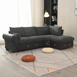 Panana 2 Seater Sofa Couch Corner Sofa Modern Linen Fabric Settee Couch Lounge Compact Sofa Living Room Sofa, Dark Grey
