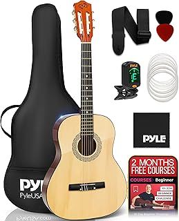 Pyle Classical Acoustic Guitar Kit, 3/4 Junior Size Instrument for Beginner Kids, Adults, 36 Natural Matte