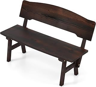 COSTWAY Garden Bench, 2-Seater Carbonized Spruce Wood Loveseat Chair with Curved High Back, Outdoor All-Weather Park Bench Leisure Seating Lounge Chair for Patio Yard Lawn Poolside