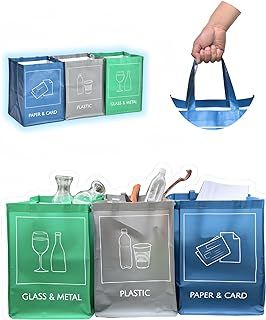 YOUNG DA - Reusable Recycling Bags, Recycling Bins 3-Piece Set with Handles for Kitchen, Home and Office, Waterproof, Easy Waste Separation & Recycling Organizer