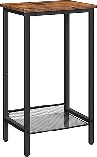 HOOBRO Tall Side Table, Industrial Telephone Table, Narrow Bedside Table with Adjustable Mesh Shelf, 2-Tier Small Coffee Table for Hallway, Living Room, Nightstand, Rustic Brown and Black EBF03DH01