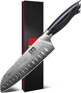 SHAN ZU Kitchen Santoku Knives in Powder Steel, Japanese Knife 20cm Professional Chef Knives High Carbon Carving Knives, Ultra Sharp Kitchen Knives Utility Knife with Ergonomic Pakkawood Handle