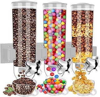 HINAA Cereal Dispenser Cereal Storage Containers, Triple Sweet Dispenser Candy Dispenser Machine, Canister Dry Food Dispenser Convenient Storage For Grains Coffee Beans Nuts, White
