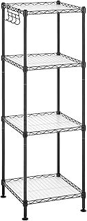 SONGMICS Bathroom Shelf, 4-Tier Wire Shelving Unit, Metal Storage Rack, Total Load Capacity 80 kg, with 4 PP Sheets, Removable Hooks, 30 x 30 x 102 cm for Small Space, Black LGR104B01