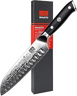 SHAN ZU Kitchen Santoku Knife 7 Inch Professional Damascus Knife 67 Layers Japanese Chef Knife Ultra Sharp High Carbon Super Steel Kitchen Utility Knives with G10 Handle