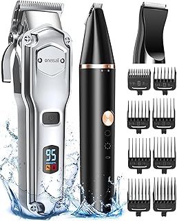 oneisall Dog Clippers & Paw Trimmer 3 in 1 Grooming Kit, Dog Clippers Professional for Thick Hair with Stainless Steel Blade, IPX7 Waterproof,Low Noise, Cordless Pet Shaver