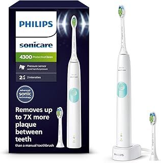 Philips Sonicare ProtectiveClean 4300 Electric Toothbrush, Sonic Toothbrush with Two Intensity Levels, Pressure Sensor and Timer, White, Model HX6807/51