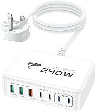 USB C Charger, 240W USB C Plug 7-Port GaN Charging Station Type C Fast Charging Plug PD+QC Travel Charger UK Multi USB C Laptop Charger for iPhone 16 15 Pro Max,Samsung Galaxy,MacBook Air,iPad,Pixel