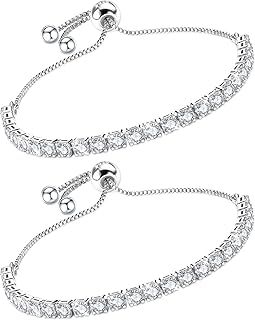 Silver Bracelets for Womens 925 Tennis Bracelet,Adjustable Bracelet With 4MM White,Green,Purple,Pink,Opal Crystal Ladies Jewellery Birthday Mothers Gift for Her with Box,Silver,Gold,Roldgold