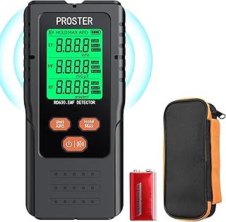 Proster EMF Meter - 3 in 1 Electromagnetic Field Radiation Detector for EF RF MF 3-Colour Display Screen EMF Detector with Sound Light Alarm for Home Inspections Outdoor and Ghost Hunting