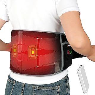 Comfytemp Cordless Back Heat Pad with Massager for Pain Relief, Portable Heated Warmer Dual Adjustable Straps, Lower 3 Heating Levels, Waist Belt Period (K9224132)