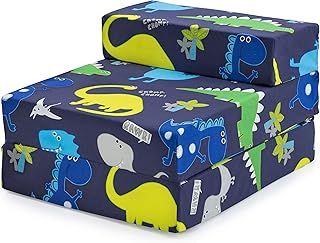 Children Kids Fold Out Sleepover Z Bed Sofa | Toddler Single Folding Chair | Great for Playroom Bedroom Living Room | Lightweight & Comfy (Dinosaurs)