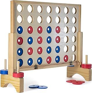 Prextex Big 4 in a Row: Giant Wooden Connect 4 Outdoor Game - Family Fun for Kids and Adults, Perfect for Garden Parties, Travel, and Outdoor Gatherings, with Travel Bag - A Fantastic Stocking Filler!
