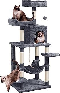 Yaheetech 150cm Large Cat Tree Tower Cat Scratching Posts with Condos/Hammock Kitten Climbing Tower for Indoor Kittens/Cats, Dark Grey