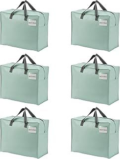 VENO 6 Pack 50L Large Storage Bags, Duvet Storage Bag King Size for Moving, Underbed Storage Bags for Bedding, Laundry Packing Boxes Clothes, Duvets, Blankets (50L Light Green, 6 Pack)