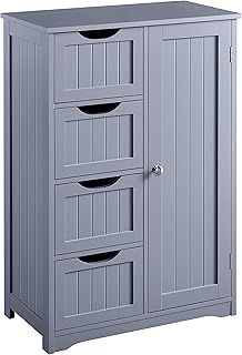 Yaheetech Bathroom Floor Cabinet Cupboard Free Standing Wooden Cabinet Storage Unit with 4 Drawers & 1 Door, Adjustable Shelf, Grey