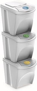 Prosperplast ZA852 Set of 3 Recycling Bins, Plastic, 25 Litres, 24 x 40 x 33.7 cm, White