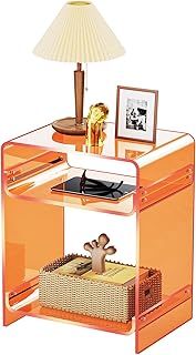 Acrylic Side Table, Bedside Table Nightstand for Bedroom Living Room, 3-Tiers Acrylic Tables (Orange)