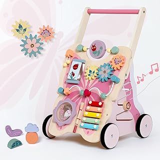 Giant bean Wooden Baby Walker for Boys and Girls, Butterfly Shape Push and Pull Learning Activity Walker, Baby Push Along Walker Toys Develops Motor Skills & Stimulates Creativity